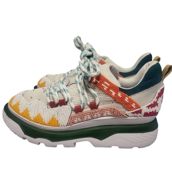 FARM RIO Multicolor Beaded Sneakers Shoes Womens Sz 9 Boho Tropical Brazil - Picture 2 of 9